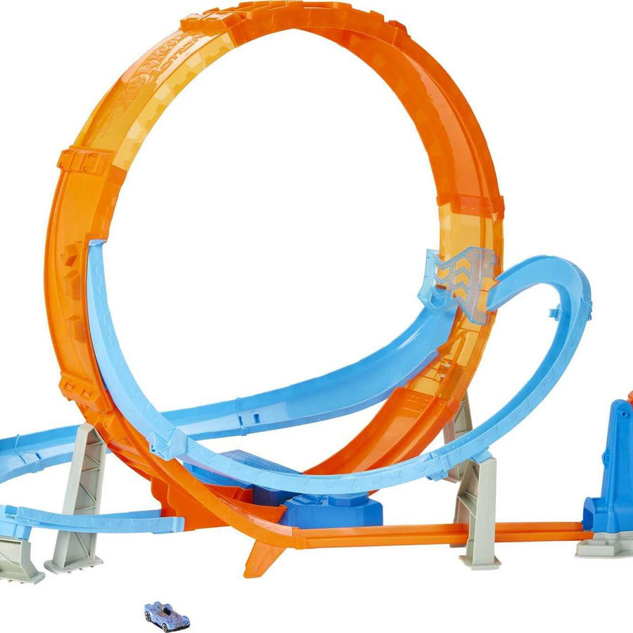 Hot Wheels Massive Loop Mayhem Track Set with Huge 28-Inch Wide Track Loop Slam Launcher, Battery Box & 1 1:64 Scale Car, Designed for Multi-Car Play, Gift for Kids 5 Years Old & Up