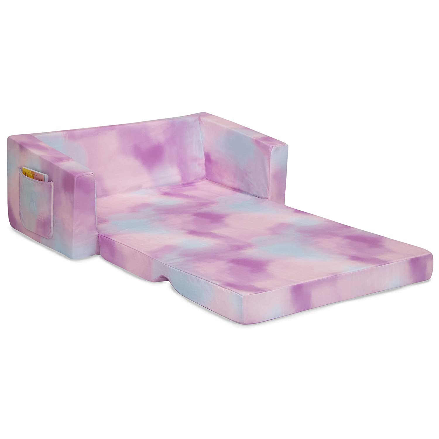 Delta Children Cozee Flip-Out Sofa - 2-in-1 Convertible Sofa to Lounger for Kids, Pink Tie Dye