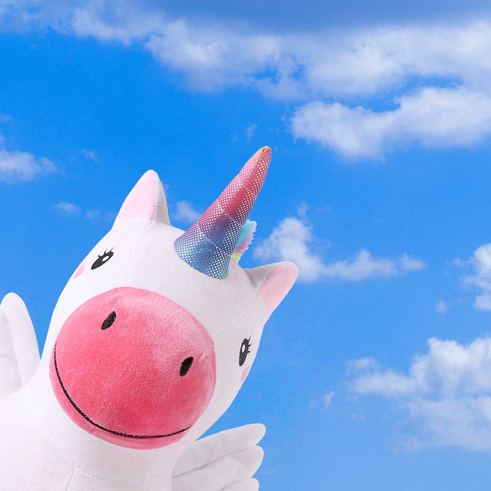 iPlay, iLearn Bouncy Pals Unicorn Hopping Horse Plush, Outdoor n Indoor Ride on Animal Toys, Inflatable Hopper, Activity Riding Birthday Gift for 18 Months 2 3 4 Year Old Kid Toddler Girl W/ Pump