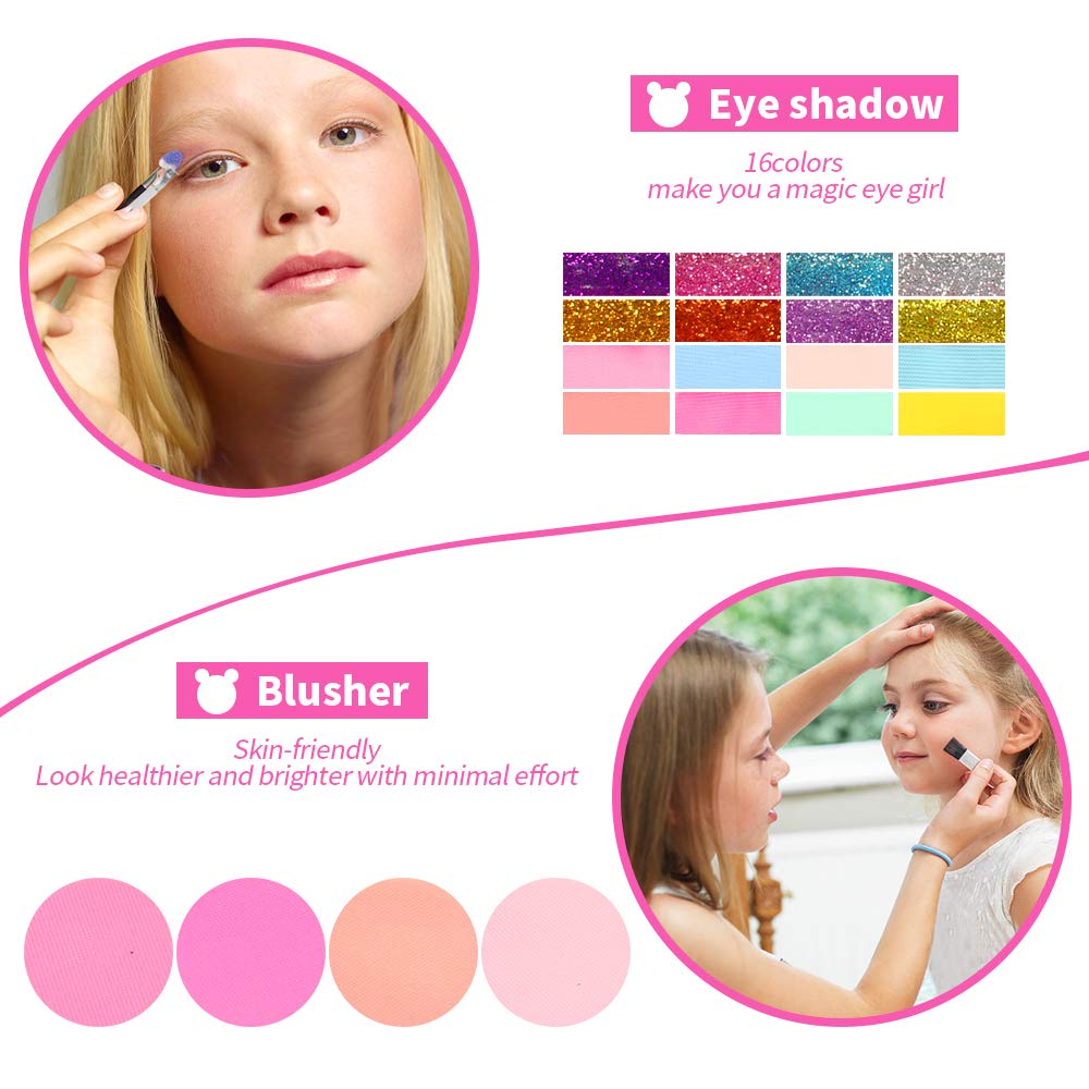 AMOSTING Real Makeup Toy For Girls Pretend Play Cosmetic Set Make Up Toys Kit Gifts for Kids, Pink