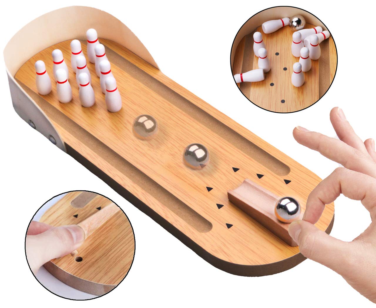 Mini Bowling Set Tabletop Bowling Game - Coffee Table Top Bowling Gifts for Men Bowlers Prizes - Desk Games Office Adults Wooden Desktop Bowling Stocking Stuffers for Kids Teens Boys Small Finger Toys