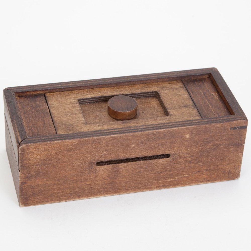 Bits and Pieces - Stash Your Cash - Secret Puzzle Box Brainteaser - Wooden Secret Compartment Brain Game for Adults