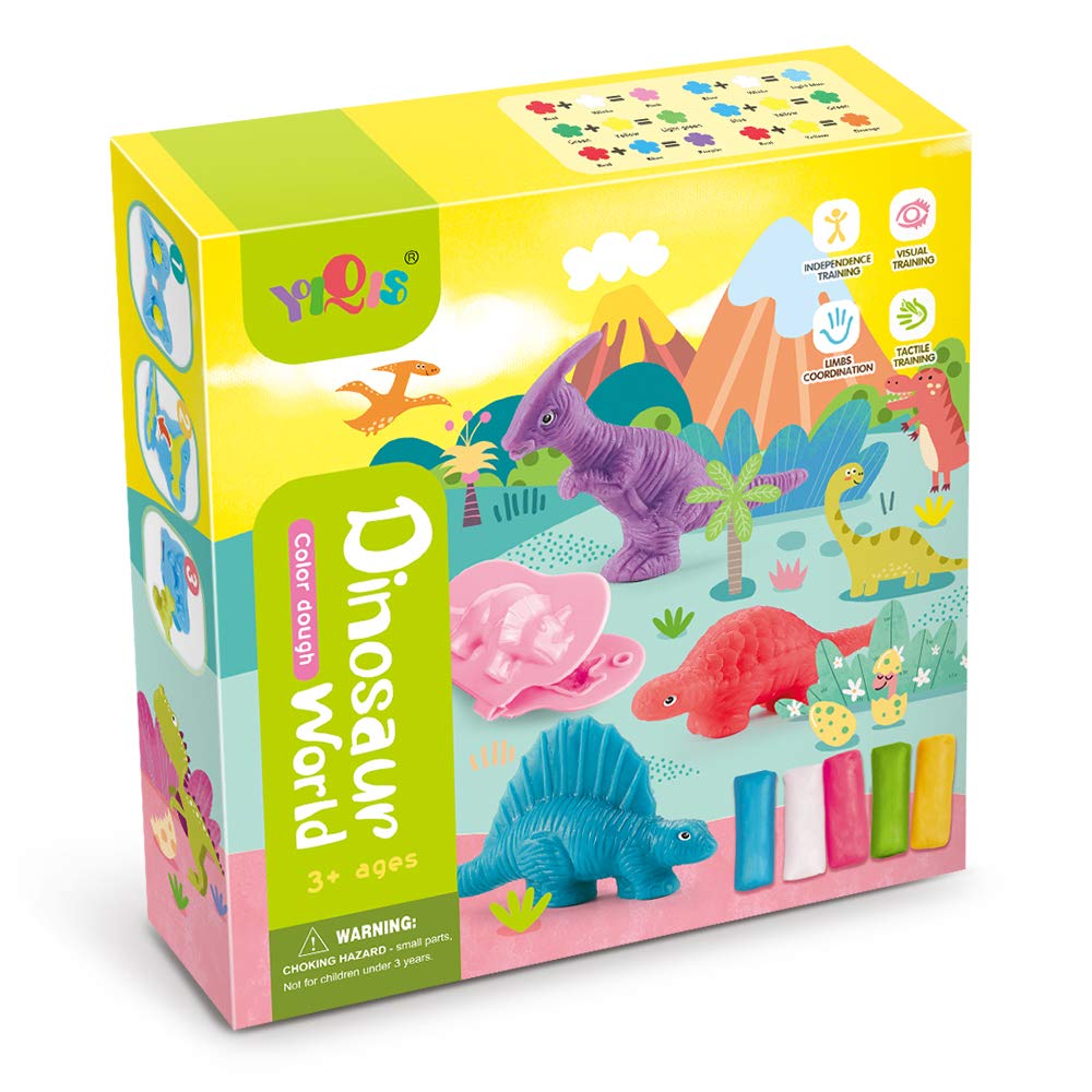 JHong Color Dough Toys Dinosaur World Dough Set Creations Tools for Kid with Animals