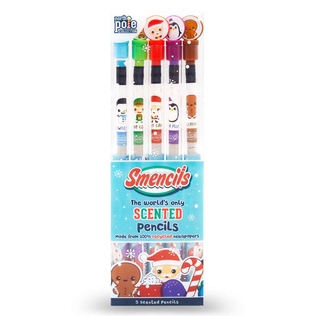 Holiday Smencils - HB #2 Scented Fun Pencils, 5 Count - Stocking Stuffer, Gifts for Kids, School Supplies, Party Favors, Classroom Rewards by Scentco