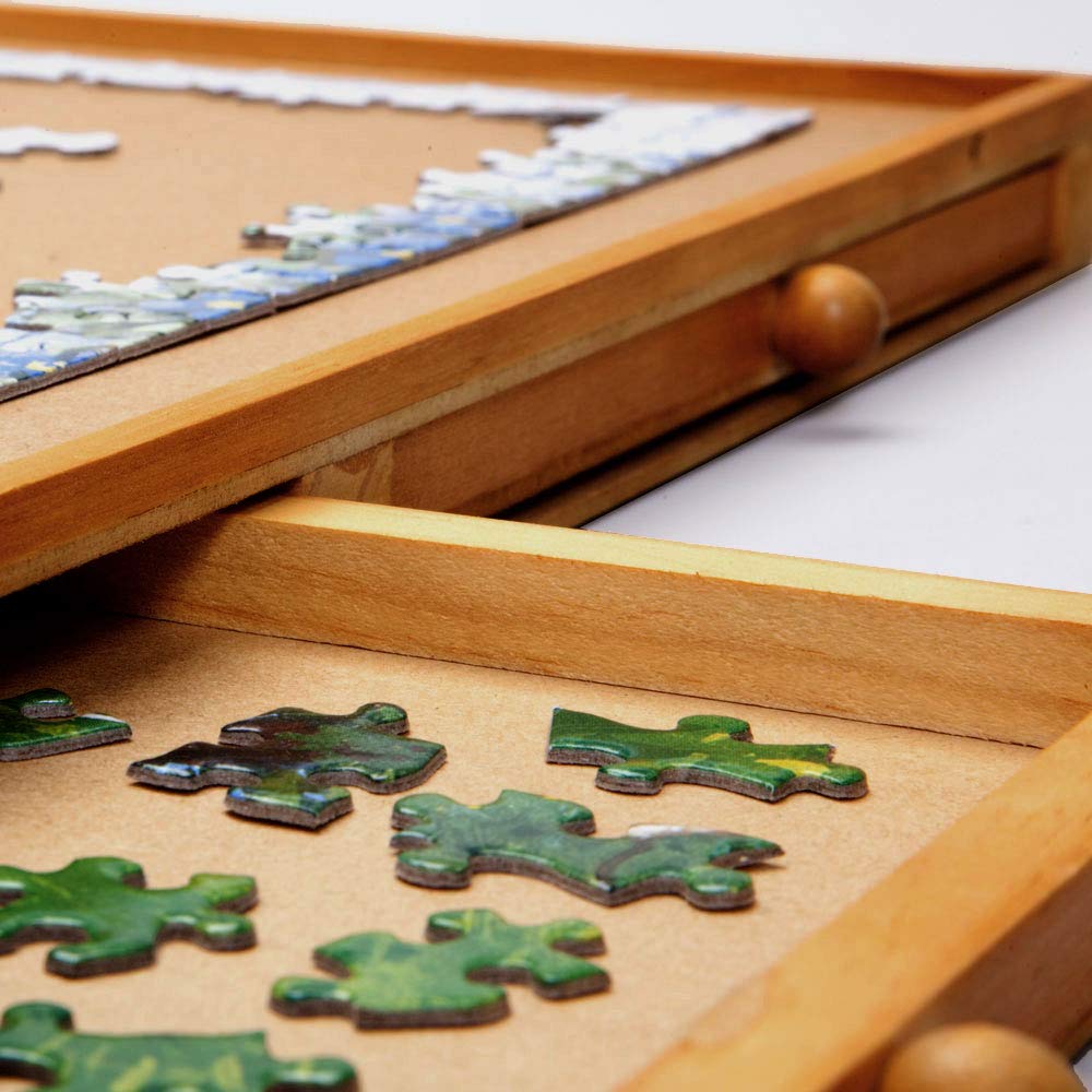 Bits and Pieces - The Original Jumbo 1500 pc Wooden Puzzle Plateau-Smooth Fiberboard Work Surface - Four Sliding Drawers Complete This Puzzle Storage System