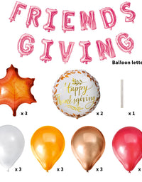 JOYIN 30 Pcs Thanksgiving Party Decoration Set Includes Pink FRIENDGIVING Foil Banner, 3 Large Maple Leaf Balloons, 2 Combo and 12 Latex Balloons Hanging Decoration Fall Holiday Decor Party Supplies
