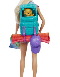 Barbie It Takes Two “Malibu” Camping Doll (11.5 in Blonde) with Pet Puppy, Backpack, Sleeping Bag & 10 Camping Accessories, Gift for 3 to 7 Year Olds
