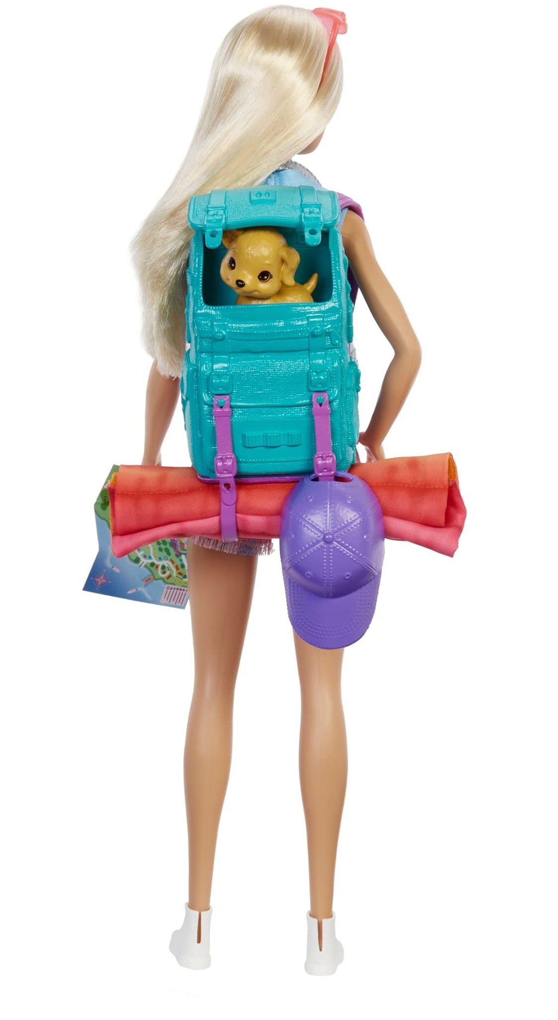 Barbie It Takes Two “Malibu” Camping Doll (11.5 in Blonde) with Pet Puppy, Backpack, Sleeping Bag & 10 Camping Accessories, Gift for 3 to 7 Year Olds