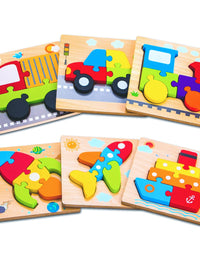 SKYFIELD Wooden Vehicle Puzzles for 1 2 3 Years Old Boys Girls, Toddler Educational Developmental Toys Gift with 6 Vehicle Baby Montessori Color Shapes Learning Puzzles, Great Gift Ideas
