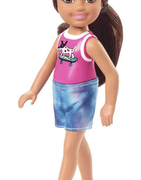 Barbie Chelsea Doll (6-inch Brunette) Wearing Sparkly Skirt, Molded Unicorn Top & Green Shoes, Gift for 3 to 7 Year Olds
