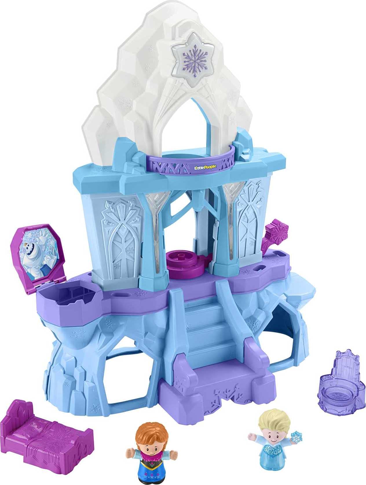 Fisher-Price Little People – Disney Frozen Elsa’s Enchanted Lights Palace musical playset with Anna and Elsa figures for toddlers and preschool kids