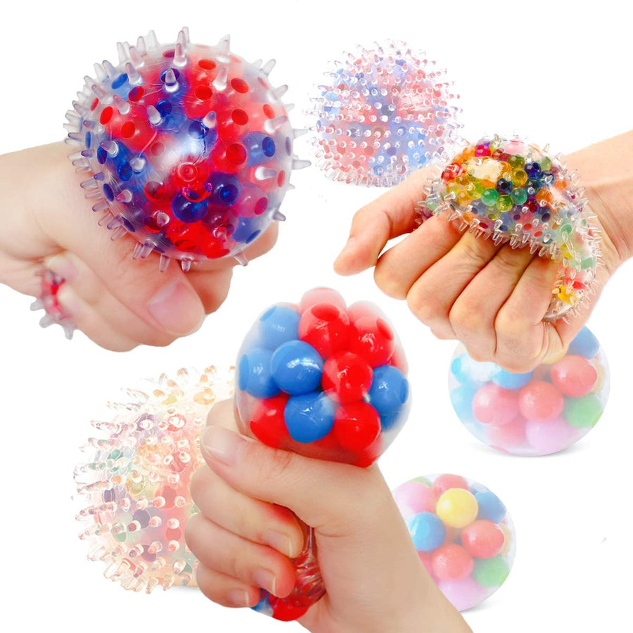 Stress Balls for Kids and Adults 4 squishies Balls Water Bead Stress Balls Sensory Ball Squeezing Ball Squishy Ball Toys Set for Anxiety Autism ADHD and More