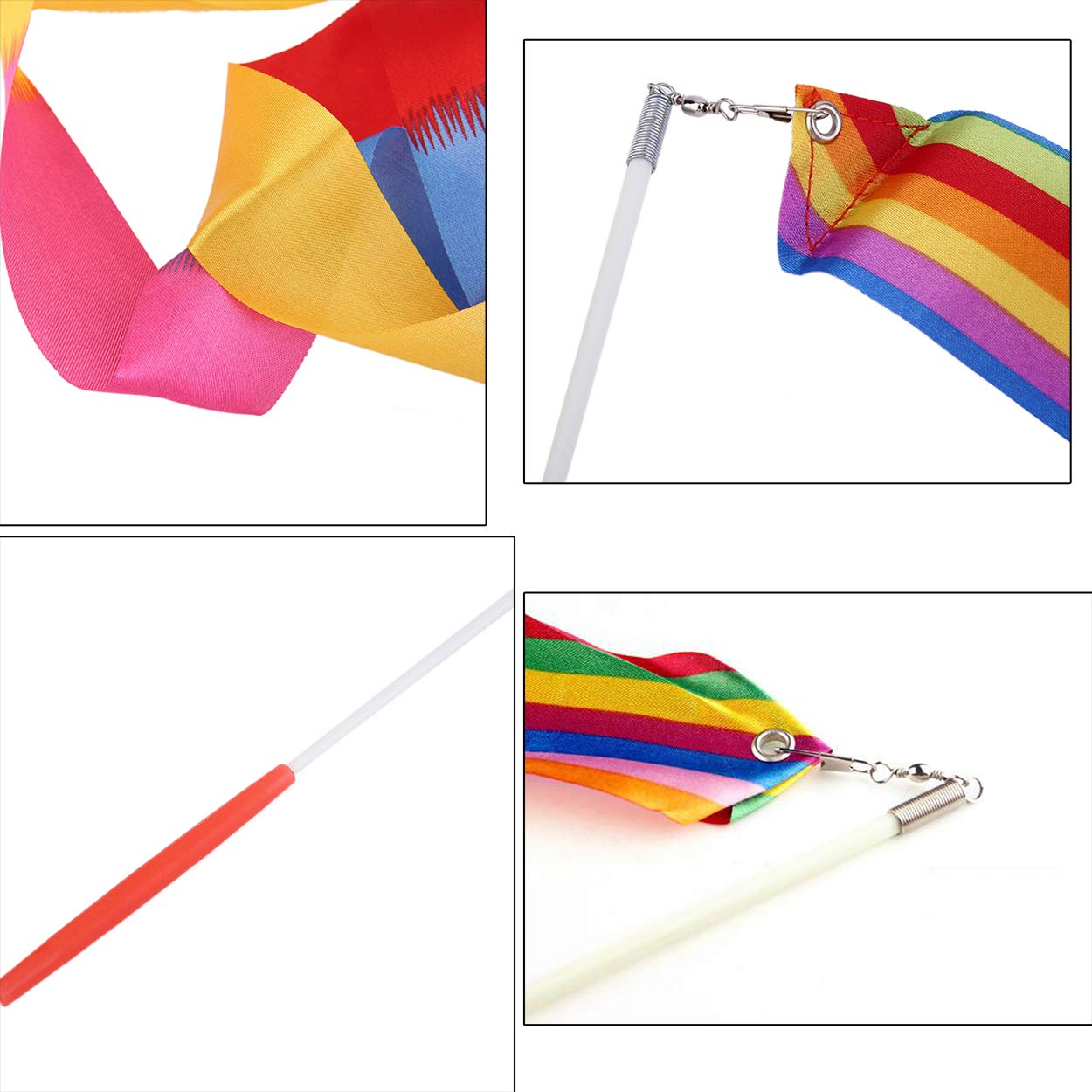 Dance Ribbons Rainbow Streamers Rhythmic Gymnastics Ribbon Baton Twirling Wands on Sticks 2pc for Kids Artistic Dancing