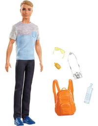 Barbie Travel Ken Doll, Dark Blonde, with 5 Accessories Including a Camera and Backpack, for 3 to 7 Year Olds [Amazon Exclusive]

