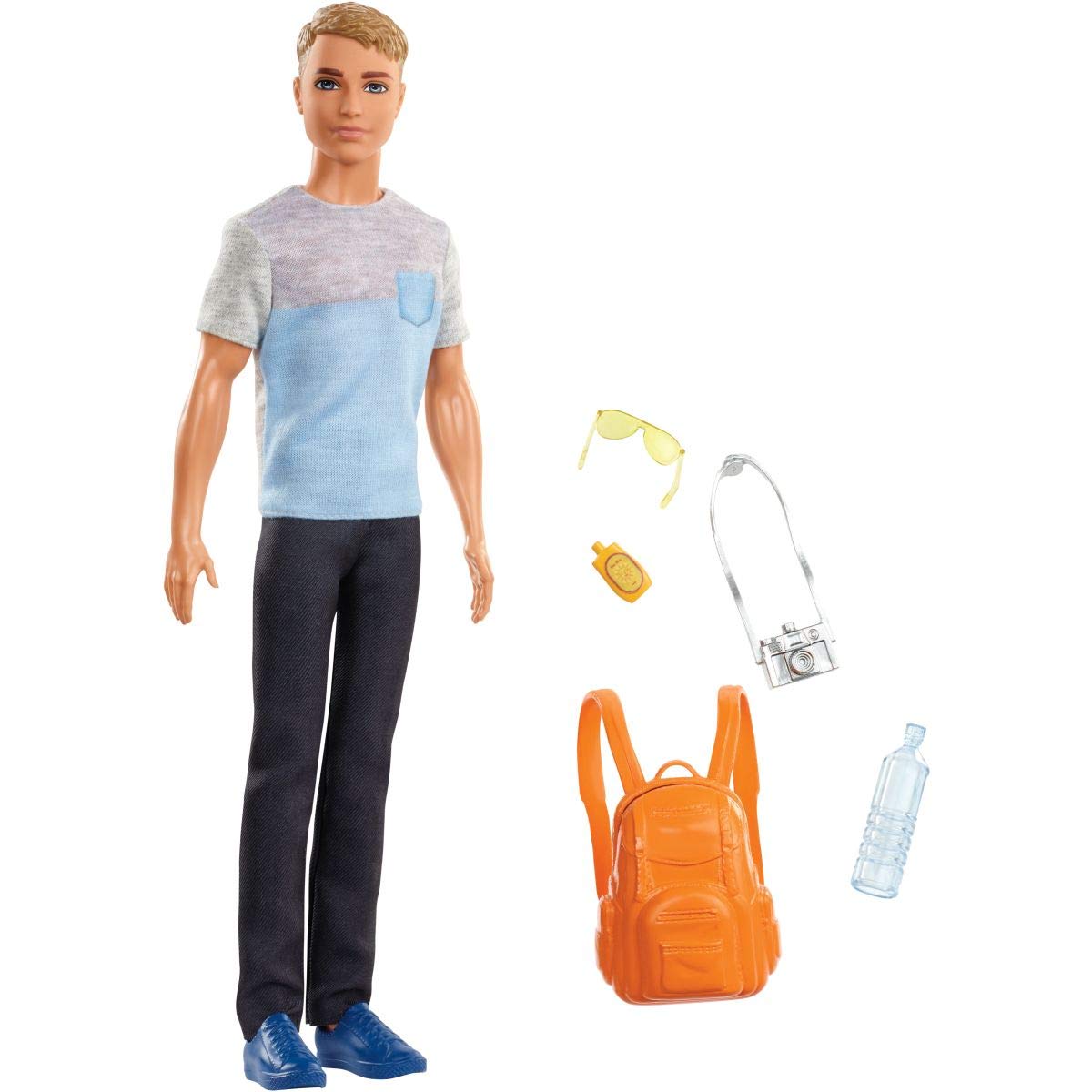 Barbie Travel Ken Doll, Dark Blonde, with 5 Accessories Including a Camera and Backpack, for 3 to 7 Year Olds [Amazon Exclusive]