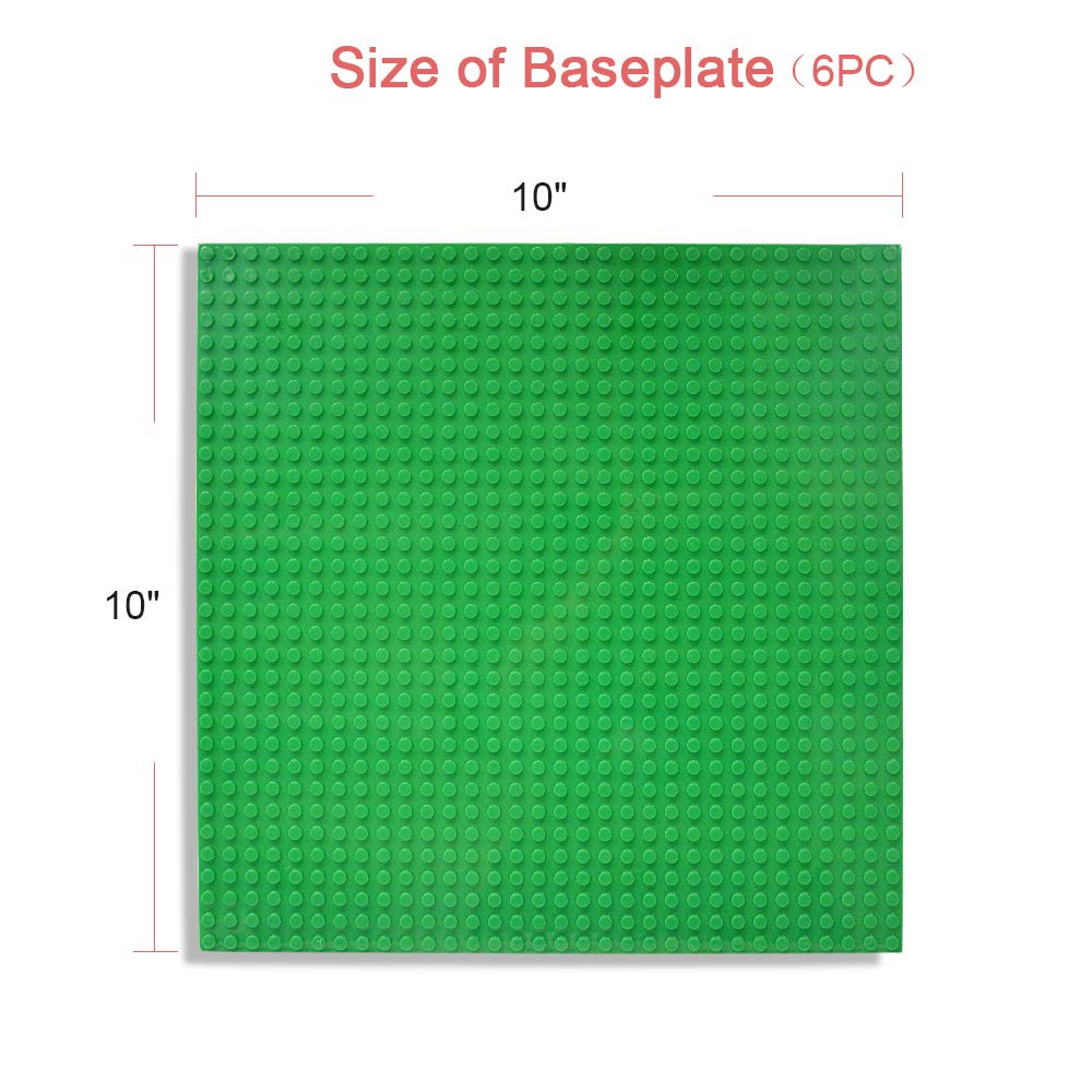 Lekebaby Classic Baseplates Building Base Plates for Building Bricks 100% Compatible with Major Brands-Baseplates 10" x 10", Pack of 6