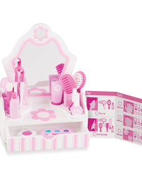 Melissa & Doug Wooden Beauty Salon Play Set With Vanity and Accessories (18 pcs)
