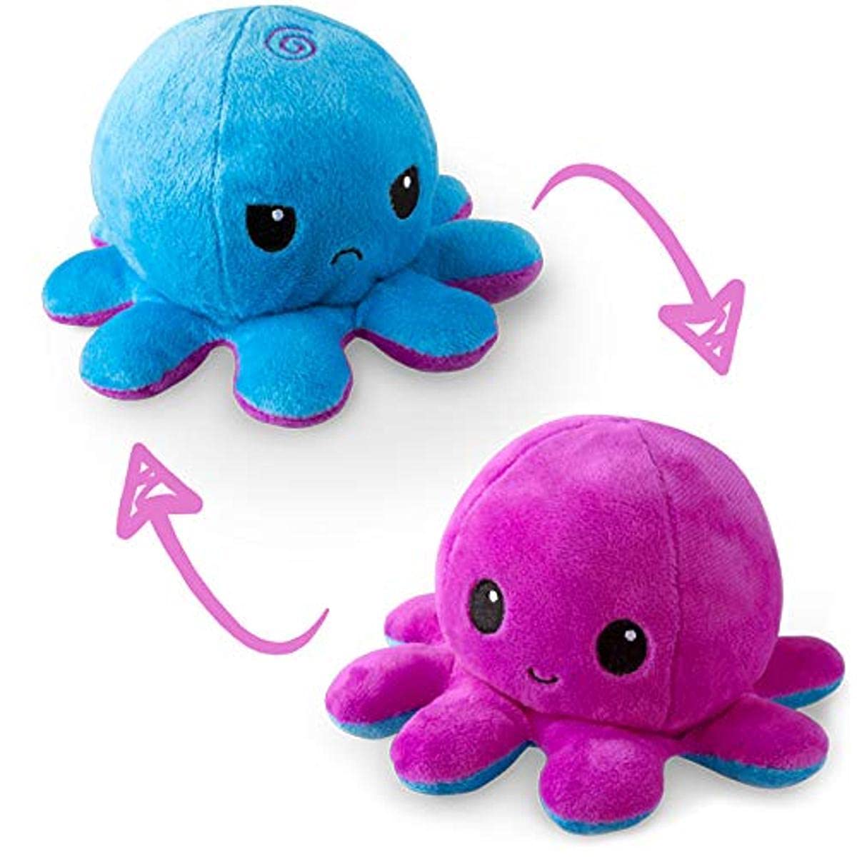 TeeTurtle | The Original Reversible Octopus Plushie | Patented Design | Light Pink + Light Blue | Happy + Angry | Show your mood without saying a word!