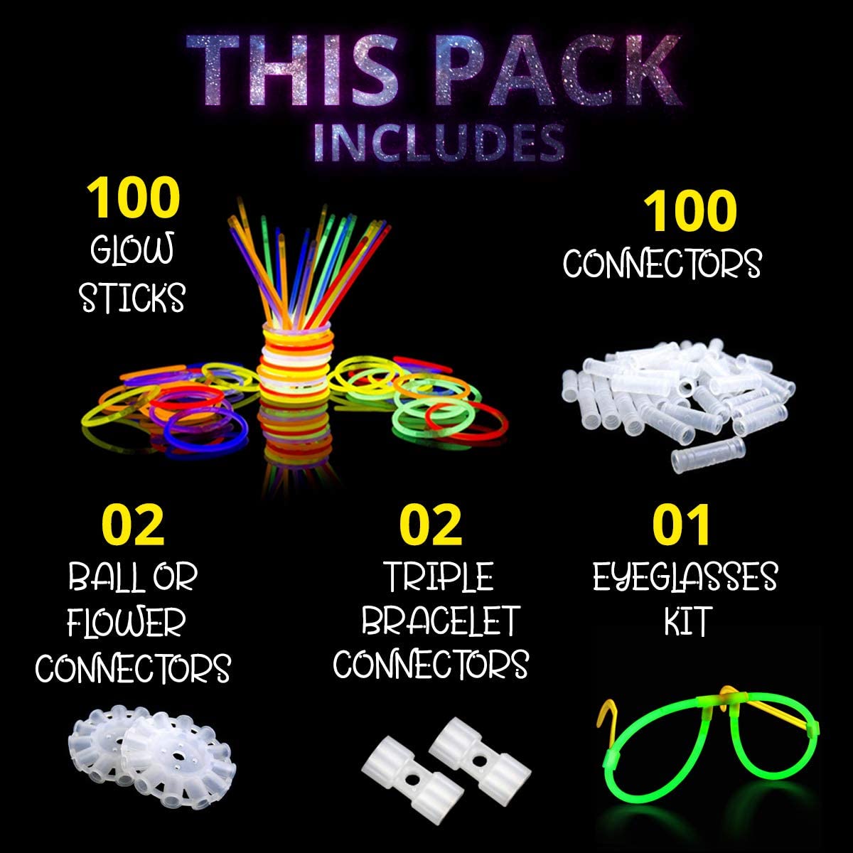 Glow Sticks 100 Bulk for Halloween- Glow in The Dark Party Supplies-12 Hours Glow Party Pack 8 inch with Connectors Neon Glow Eye Glasses Bracelets Necklaces for Kids Camping Accessories 205 Pcs…