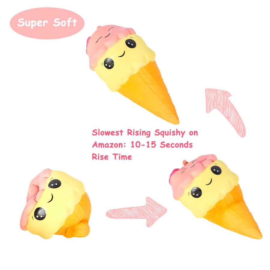 Slow Rising Jumbo SQUISHIES Set Pack of 7 - Rainbow Triangle Cake, Frappuccino, Popcorn, Donuts X2 & Ice Cream X2, Kawaii Squishy Toys or Stress Relief Toys Sticker Come with The Squishys