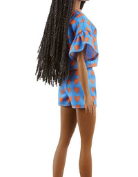 Barbie Fashionistas Doll # 172 , Heart Print Matching Top & Shorts & Twisted Hairstyle Toy for Kids 3 to 8 Years Old
