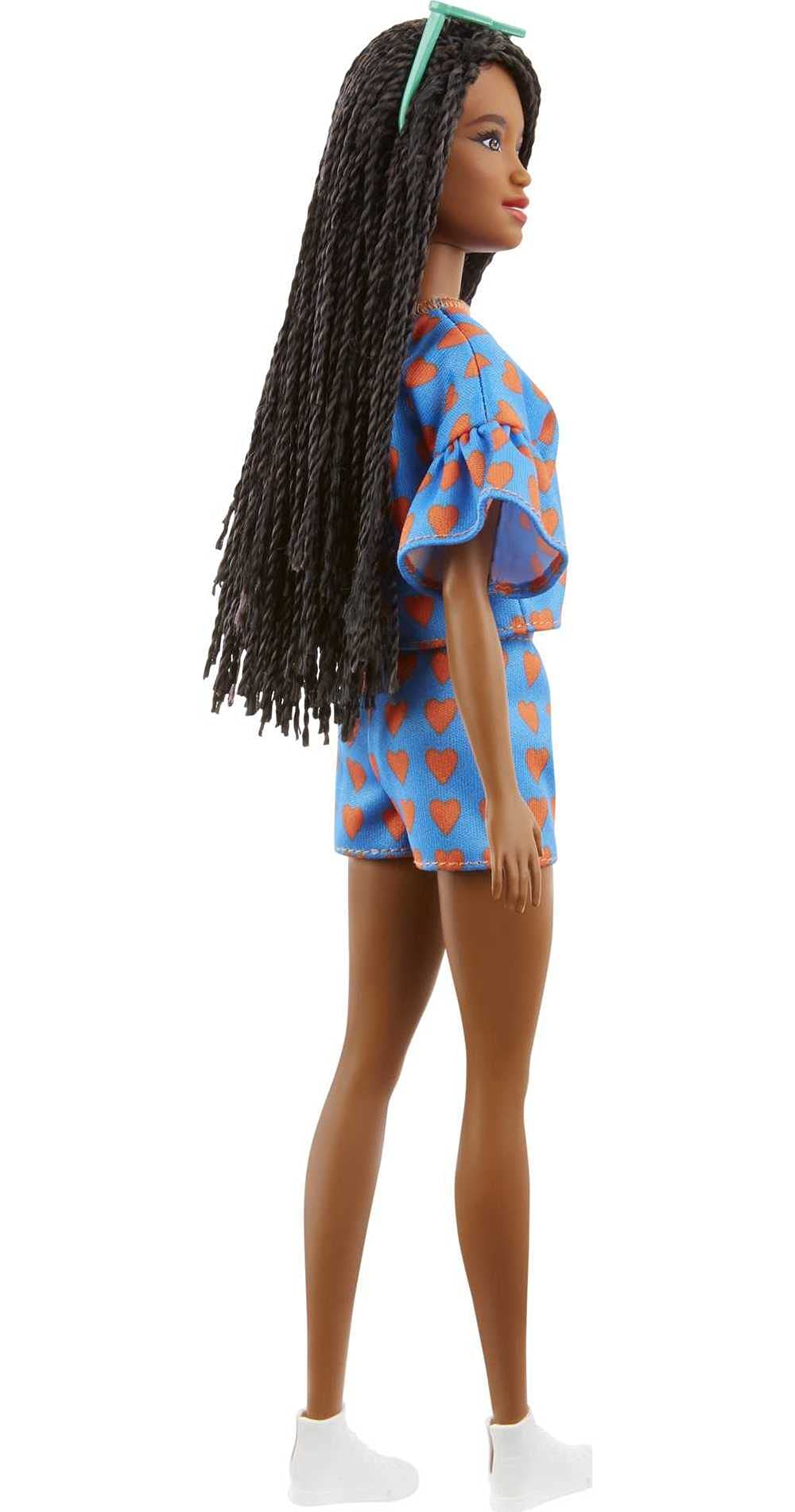 Barbie Fashionistas Doll # 172 , Heart Print Matching Top & Shorts & Twisted Hairstyle Toy for Kids 3 to 8 Years Old