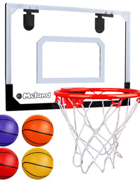 Meland Indoor Mini Basketball Hoop Set for Kids - Basketball Hoop for Door with 4 Balls & Complete Basketball Accessories - Basketball Toy Gifts for Kids Boys Teens
