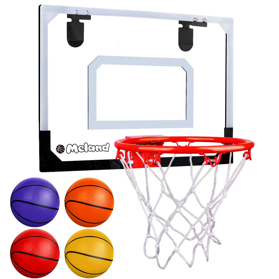 Meland Indoor Mini Basketball Hoop Set for Kids - Basketball Hoop for Door with 4 Balls & Complete Basketball Accessories - Basketball Toy Gifts for Kids Boys Teens