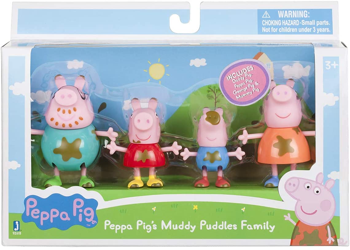 Peppa Pig Muddy Puddles Family 4-Figure Pack - Includes Peppa, George, Mummy & Daddy Pig - Toy Gift for Kids - Ages 3+