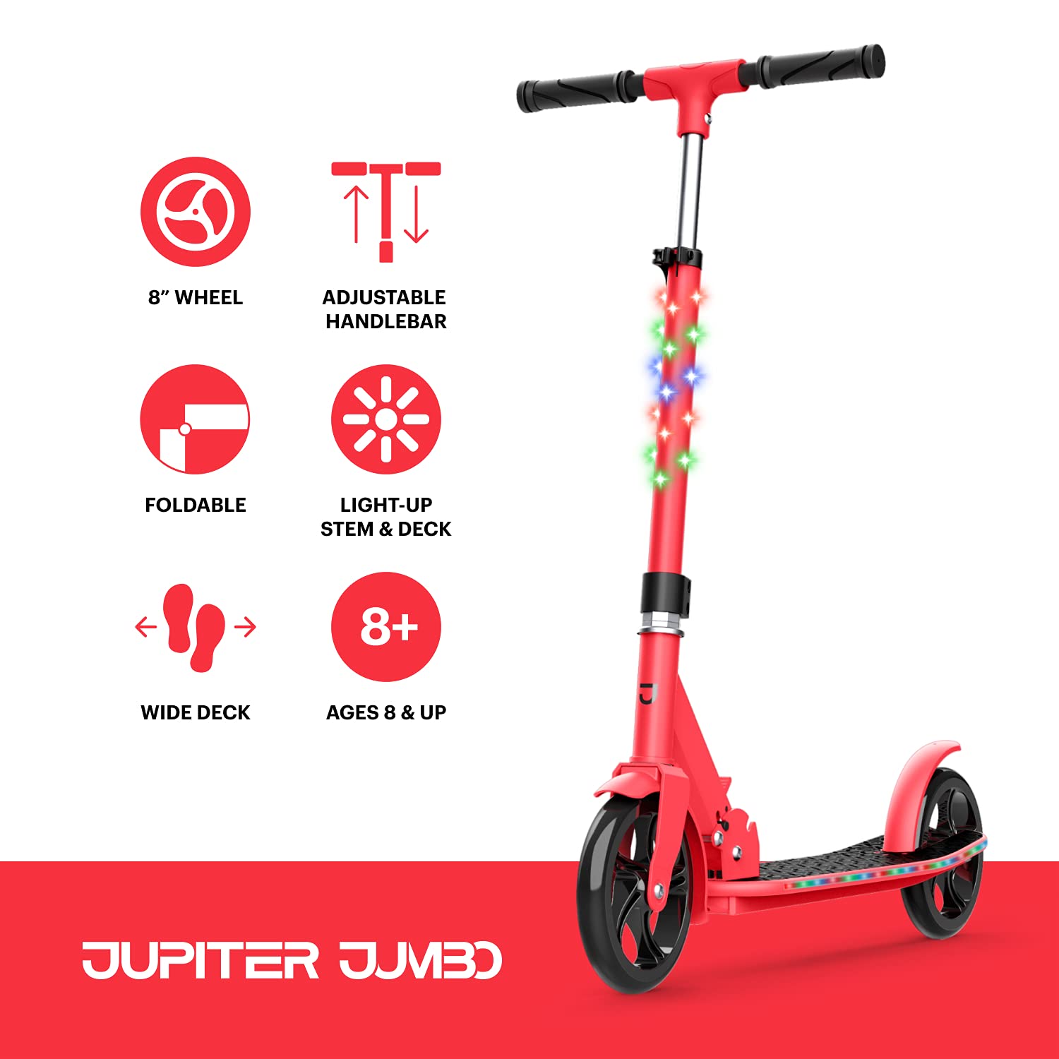 Jetson Jupiter Kick Scooter for Kids, LED Light-up Scooter, Adjustable Handlebar, Rear Brake, Lightweight Design
