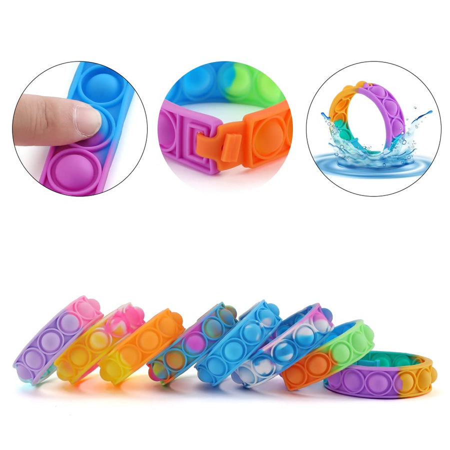 16PCS Pop Fidget Toy Fidget Bracelet, Durable and Adjustable, Multicolor Stress Relief Finger Press Bracelet Wristband for Kids and Adults ADHD ADD Autism Anxiety