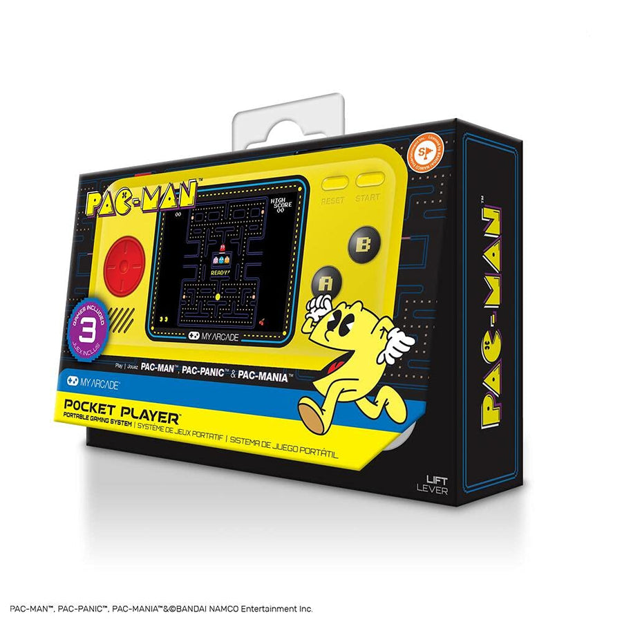My Arcade Pocket Player Handheld Game Console: 3 Built In Games, Pac-Man, Pac-Panic, Pac-Mania, Collectible, Full Color Display, Speaker, Volume Controls, Headphone Jack, Battery or Micro USB Powered
