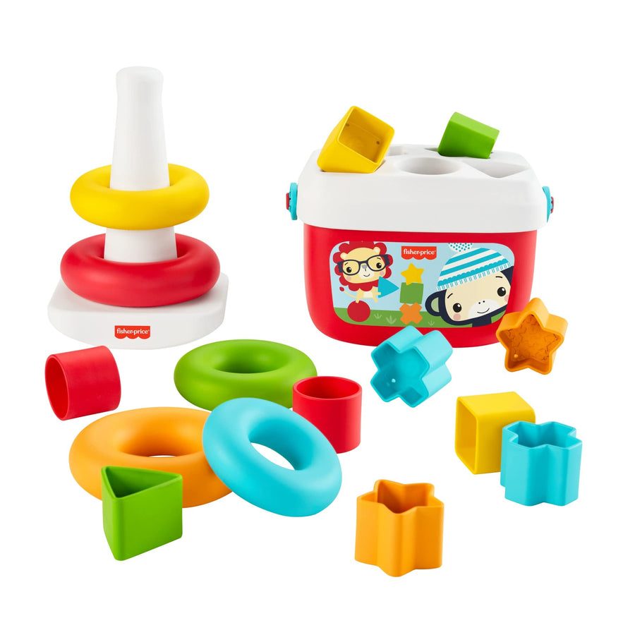 Fisher-Price Baby's First Blocks and Rock-a-Stack gift set, 2 plant-based toys for infants ages 6 months and older