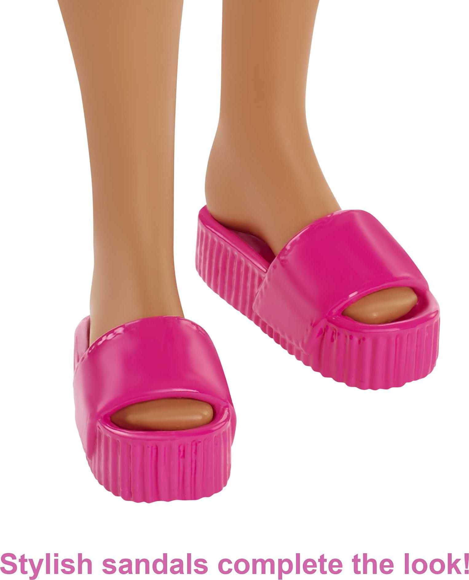 Barbie Loves The Ocean Beach-Themed Doll (11.5-inch Curvy Brunette), Made from Recycled Plastics, Wearing Fashion & Accessories, Gift for 3 to 7 Year Olds