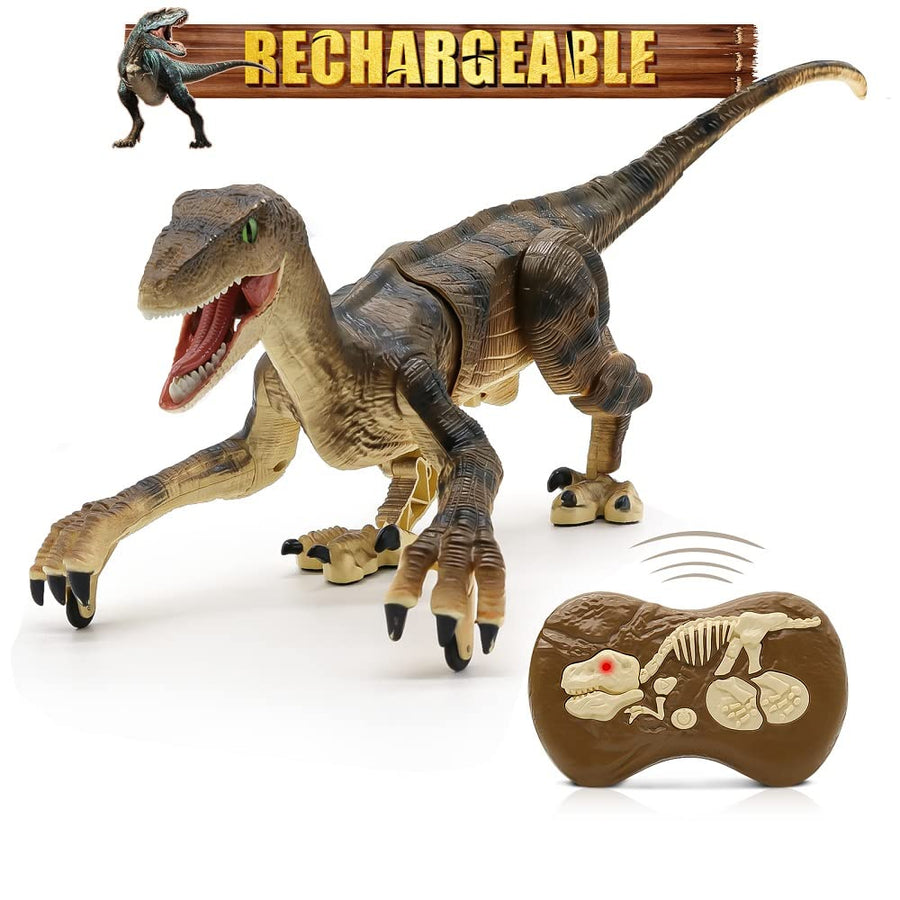 Hot Bee Remote Control Dinosaur Toys, Walking Robot Dinosaur w/ LED Light Up & Roaring 2.4Ghz Simulation Velociraptor RC Dinosaur Toys for Kids 4 5 6 7 8-12 Years Old Boys