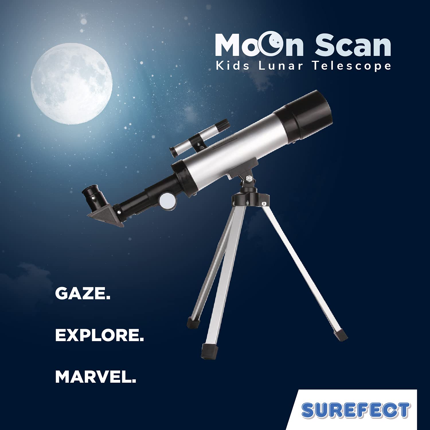 Surefect Nasa Lunar Telescope for Kids Capable of 90x Magnification, Includes 2 Eyepieces - Portable & Easy To Use Lightweight Portable Telescope