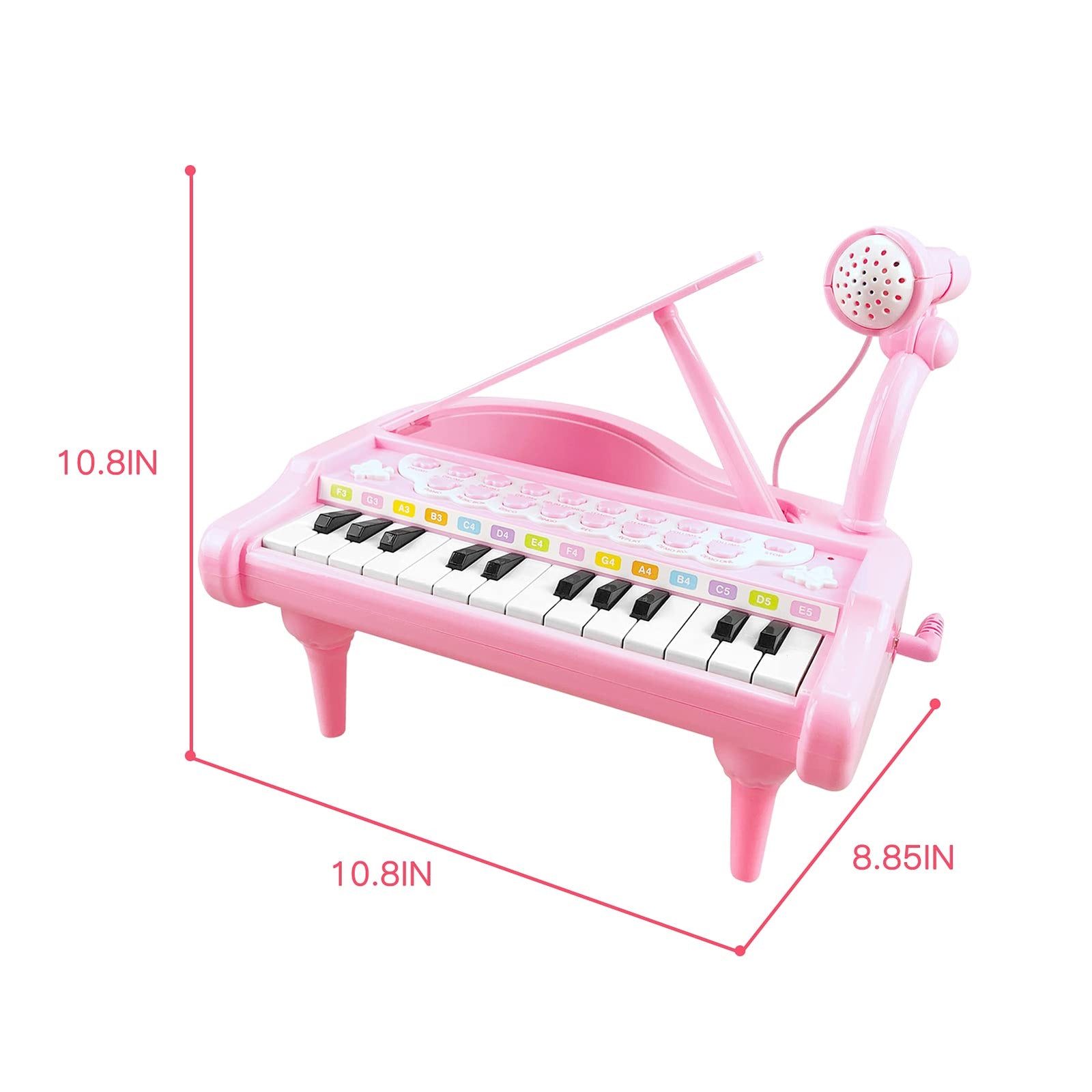 Love&Mini Piano Toy Keyboard for Kids Birthday Gift Age 1+ Pink 24 Keys Toddler Piano Music Toy Instruments with Microphone