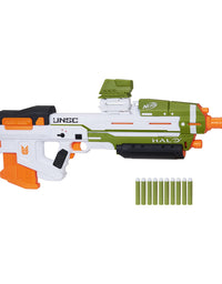 NERF Halo MA40 Motorized Dart Blaster -- Includes Removable 10-Dart Clip, 10 Official Elite Darts, and Attachable Rail Riser , White
