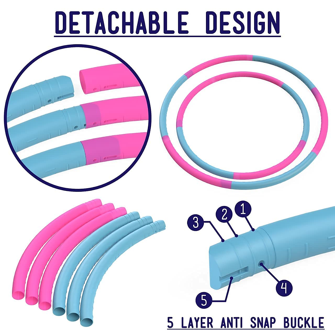 The Toyagator Hula Hoop for Kids, Pink & Blue 6 Section Premium Quality Fitness Hoola Hoops Toy, Detachable & Size Adjustable Suitable for Fun Exercise, Dance, Girls, Boys & Pet Training.