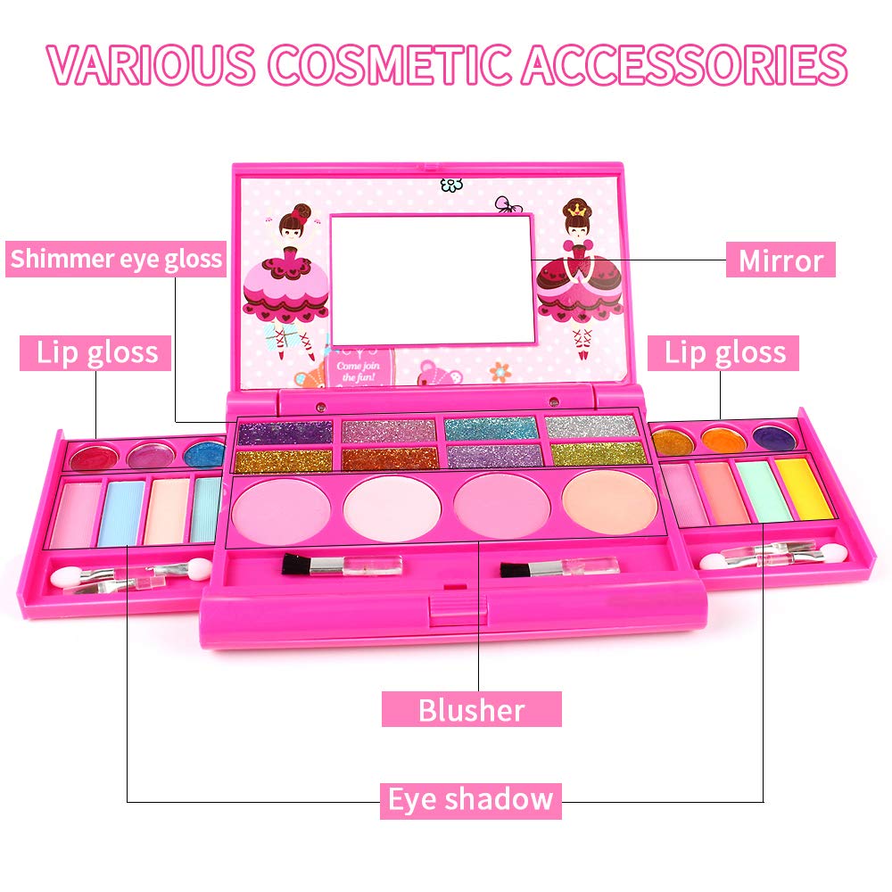 AMOSTING Real Makeup Toy For Girls Pretend Play Cosmetic Set Make Up Toys Kit Gifts for Kids, Pink