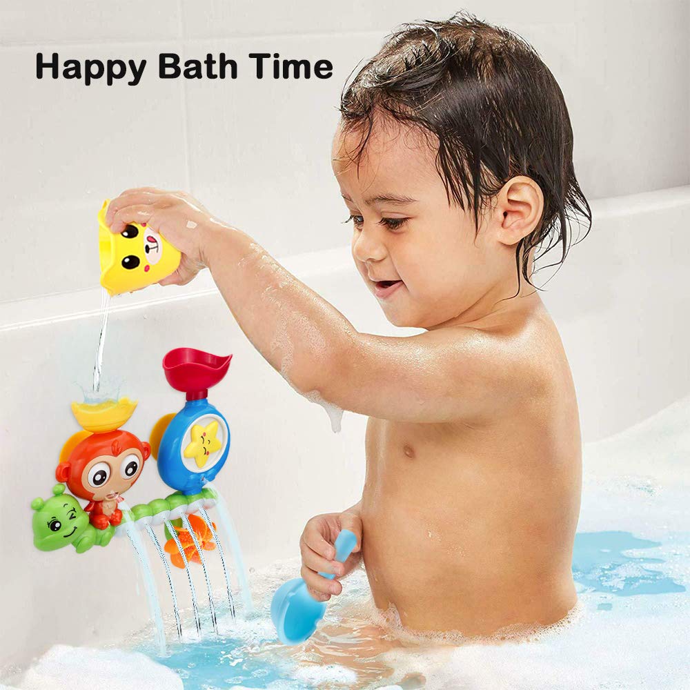 G-WACK Bath Toys for Toddlers Age 1 2 3 Year Old Girl Boy, Preschool New Born Baby Bathtub Water Toys, Durable Interactive Multicolored Infant Toy, Lovely Monkey Caterpillar, 2 Strong Suction Cups