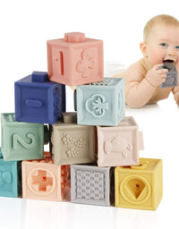 Mini Tudou Baby Blocks Soft Building Blocks Baby Toys Teethers Toy Educational Squeeze Play with Numbers Animals Shapes Textures 6 Months and Up 12PCS
