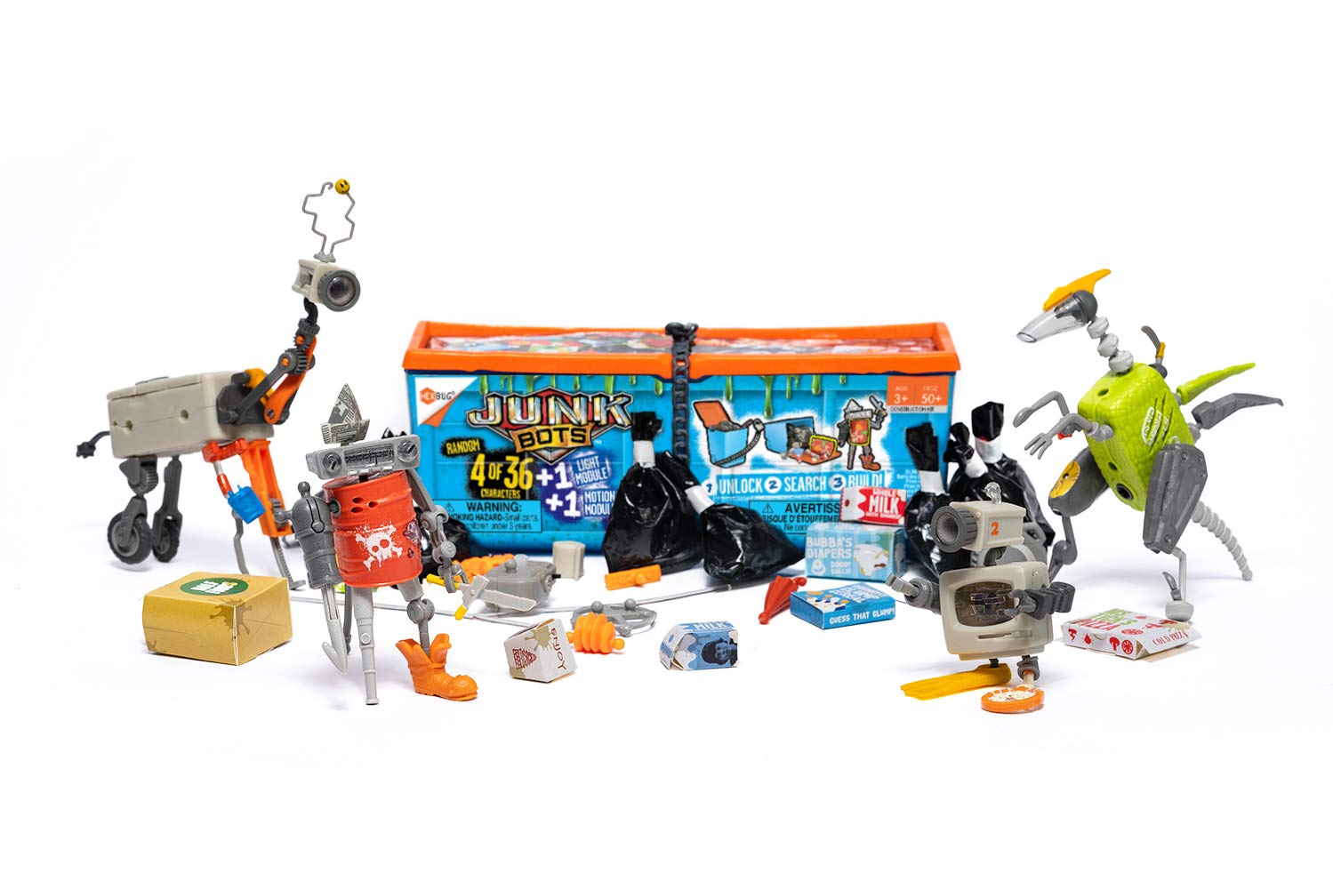 HEXBUG JUNKBOTS - Industrial Dumpster Assortment Kit - Surprise Toys in Every Box LOL with Boys and Girls - Alien Powered Toys for Kids - 50+ Pieces of Action Construction Figures - for Ages 5 and Up
