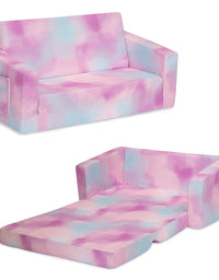 Delta Children Cozee Flip-Out Sofa - 2-in-1 Convertible Sofa to Lounger for Kids, Pink Tie Dye
