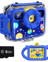 Ourlife Kids Camera, Selfie Waterproof Action Cameras Toys for Boys Age 6-15, 1080P 8MP 2.4 Inch Large Screen Cam with 8GB TF Card, Silicone Handle, Fill Light, Children Toddler Gift for Boys(Blue)
