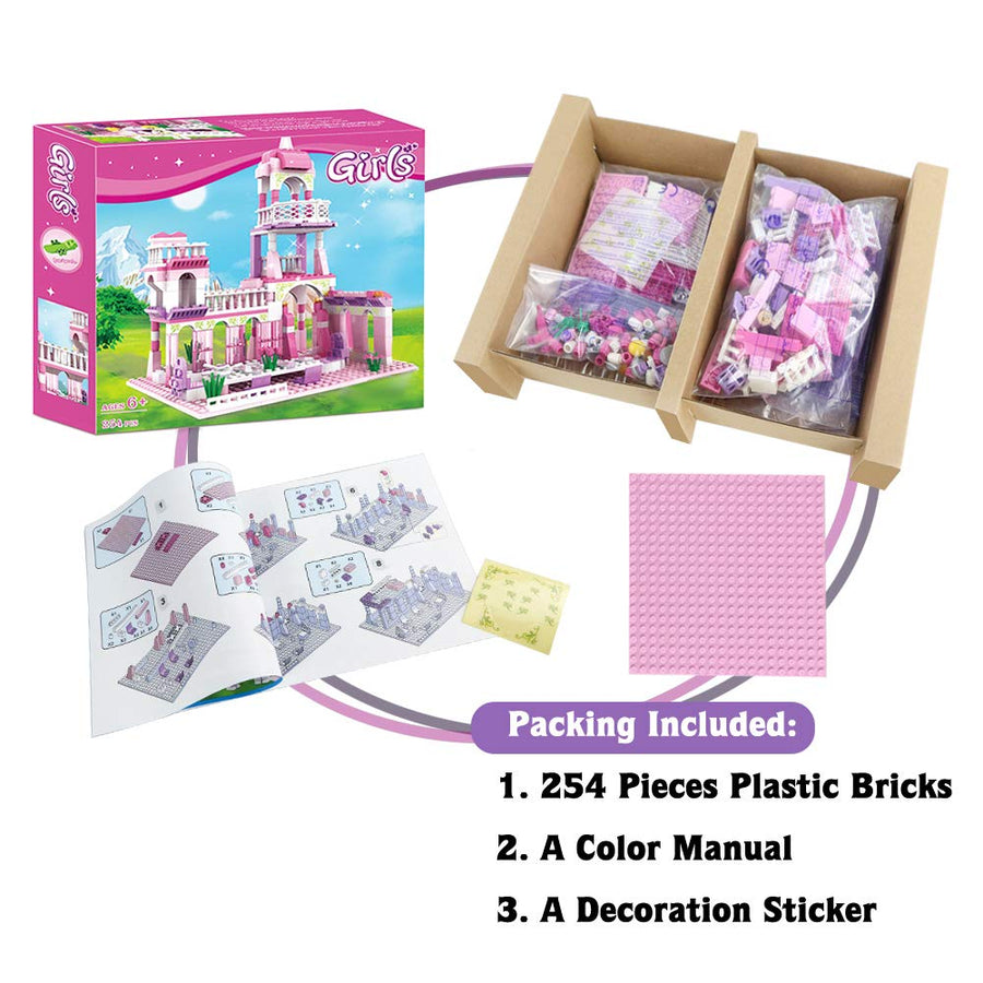 Girls Princess Castle Building Blocks Toys Pink Palace King's Banquet Bricks Toys for Girls 6-12 Construction Play Set Educational Toys for Kids 254 PCS