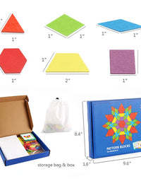 GEMEM 155 Pcs Wooden Pattern Blocks Set Geometric Shape Puzzle Kindergarten Classic Educational Montessori Tangram Toys for Kids Ages 4-8 with 24 Pcs Design Cards
