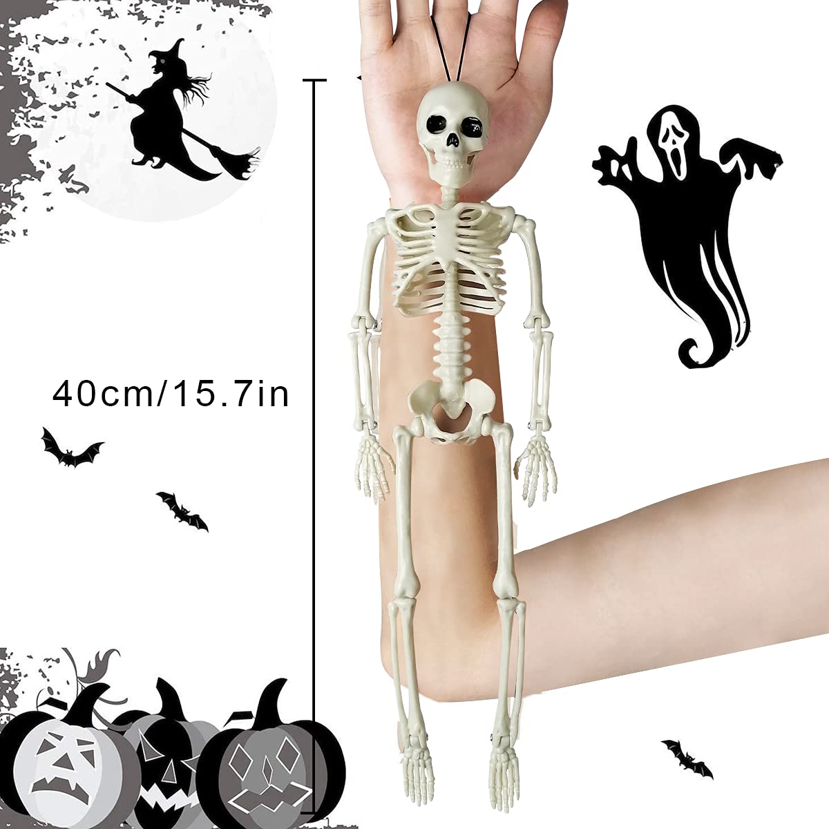 Halloween Skeletons Decorations Full Body Posable Joints 15'' Skeletons 2 Pack