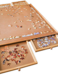 Bits and Pieces - The Original Jumbo 1500 pc Wooden Puzzle Plateau-Smooth Fiberboard Work Surface - Four Sliding Drawers Complete This Puzzle Storage System
