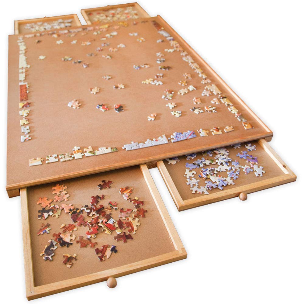 Bits and Pieces - The Original Jumbo 1500 pc Wooden Puzzle Plateau-Smooth Fiberboard Work Surface - Four Sliding Drawers Complete This Puzzle Storage System